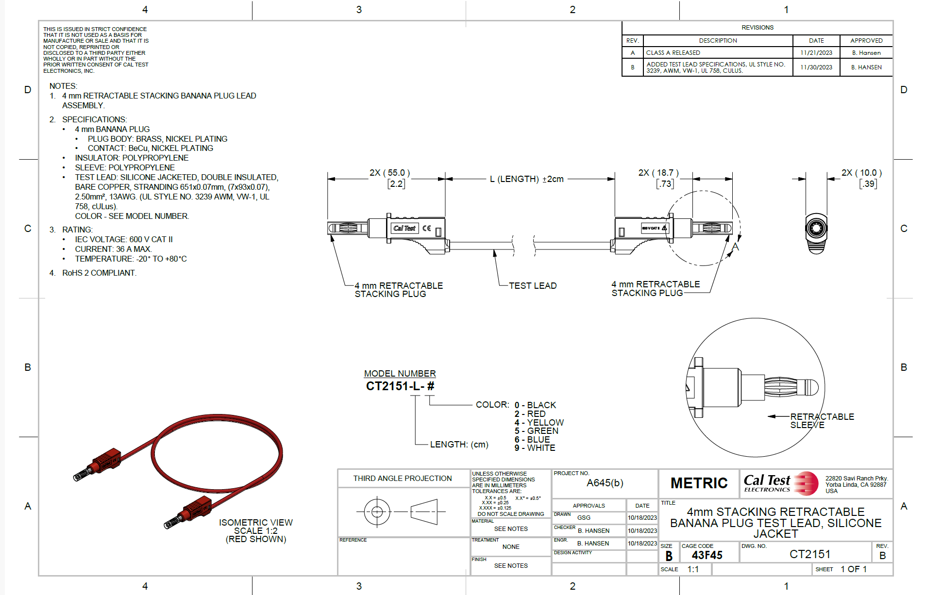 Engineering drawing for a custom Cal Test product